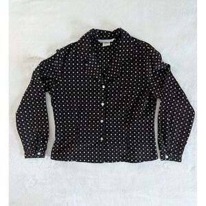 Vtg Jonathan Martin Black & Brown Print Button-up Women's Blouse Made in the USA
